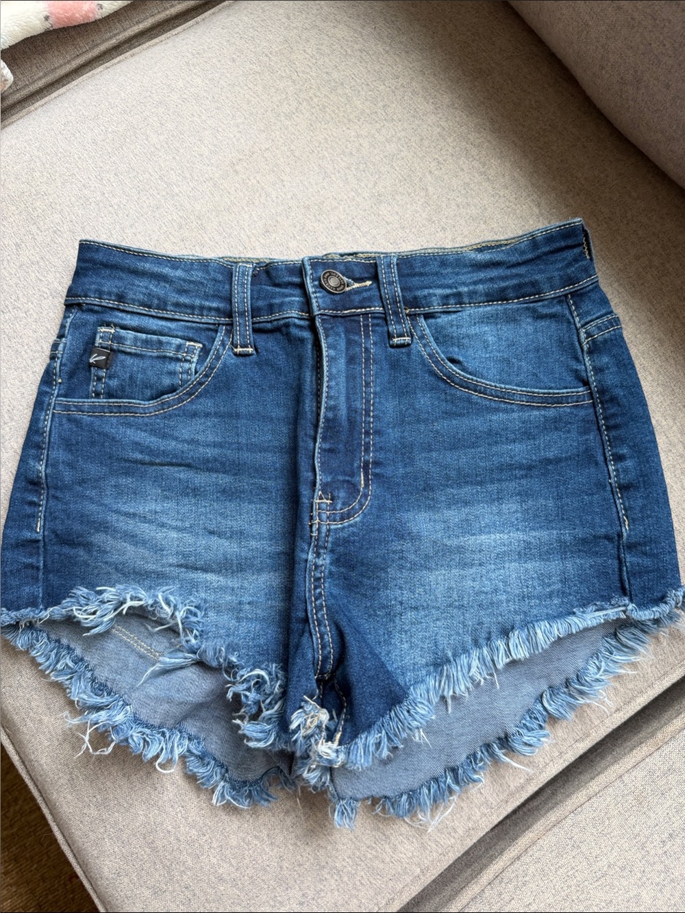 KanCan Distressed Frayed Hem Denim Shorts - Blue
